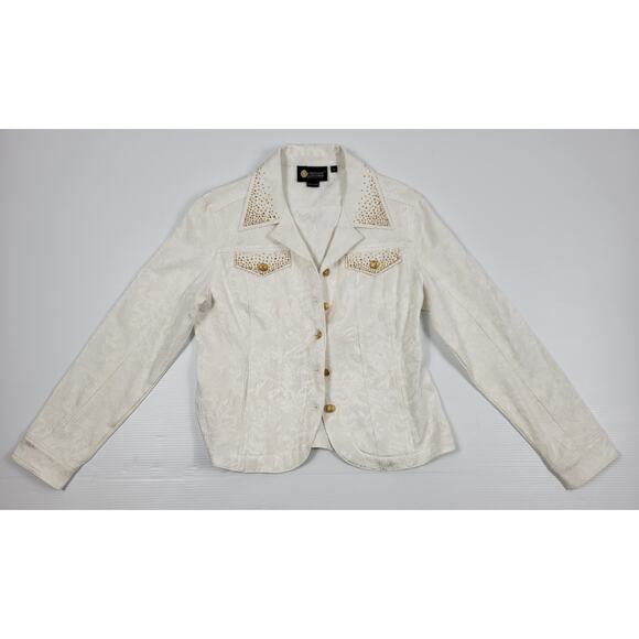 Vintage Christine‎ Alexander Swarovski Crystal Floral Jacket White Womens Medium - Picture 1 of 12